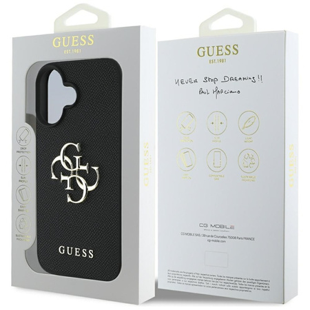 Guess Grained Big 4G Logo Small Classic Logo - Etui do iPhone 16 (czarny) (GUHCP16SPGT4MBK)