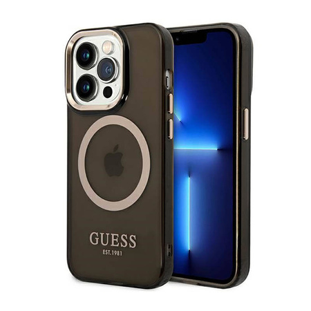 Guess Gold Outline Translucent MagSafe - Etui iPhone 14 Pro (czarny) (GUHMP14LHTCMK)
