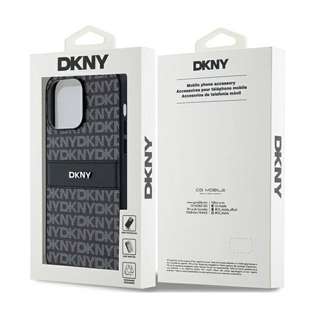 DKNY Leather Mono Stripe & Metal Logo - Etui iPhone 14 Pro Max (czarny) (DKHCP14XPRTHSLK)