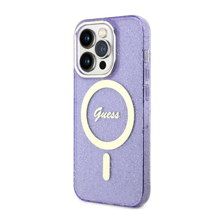 Guess Glitter Gold MagSafe - Etui iPhone 14 Pro (Purpurowy) (GUHMP14LHCMCGU)
