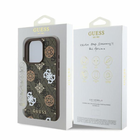 Guess Peony On 4G Background MagSafe - Etui iPhone 16 Pro (brązowy) (GUHMP16LP4PWPW)