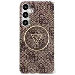 Guess 4G Glitter Triangle Buttons MagSafe - Etui do Samsung Galaxy S25 (brązowy) (GUHMS25SHG4PRTGW)