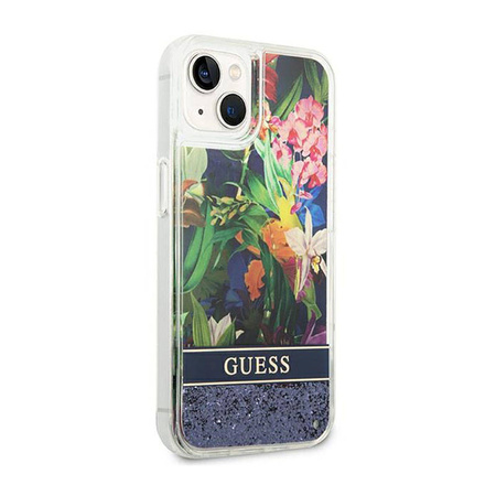 Guess Liquid Glitter Flower – Etui iPhone 14 (niebieski) (GUHCP14SLFLSB)
