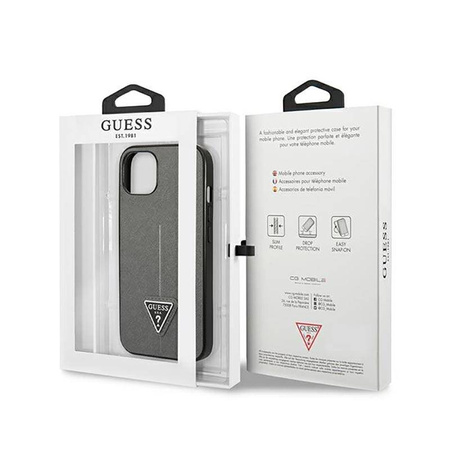 Guess Saffiano Triangle Logo Case – Etui iPhone 14 (srebrny) (GUHCP14SPSATLG)