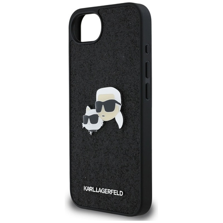 Karl Lagerfeld Fixed Glitter Karl & Choupette Heads Metal Pin - Etui do iPhone 16e (czarny) (KLHCPSE4PFGKCPK)