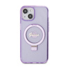 Guess Ring Stand Script Glitter MagSafe - Etui iPhone 15 Plus (fioletowy) (GUHMP15MHRSGSU)