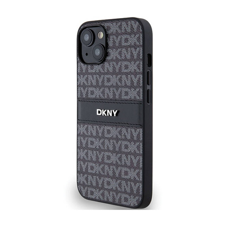 DKNY Leather Mono Stripe & Metal Logo - Etui iPhone 15 Plus / 14 Plus (czarny) (DKHCP15MPRTHSLK)