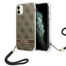 Guess 4G Print Cord - Etui ze smyczką iPhone 11 (Brown) (GUOHCN61H4STW)