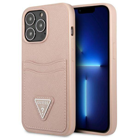 Guess Saffiano Double Card Triangle - Etui iPhone 13 Pro Max (różowy) (GUHCP13XPSATPP)