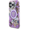 Guess Glitter Flowers Triangle Buttons MagSafe - Etui do iPhone 16 Pro Max (fioletowy) (GUHMP16XHFLPEDU)