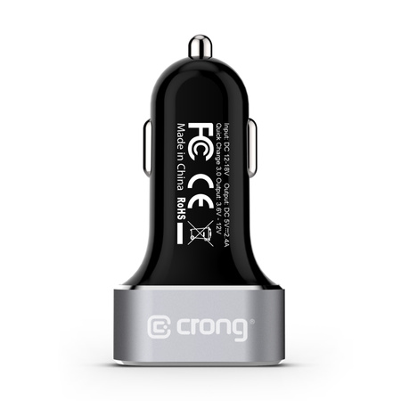 Crong Power Car Charger 30W - Ładowarka samochodowa USB QuickCharge 3.0 + USB 2.4A (aluminium) (CRG-PWRC-USB30-ALU)