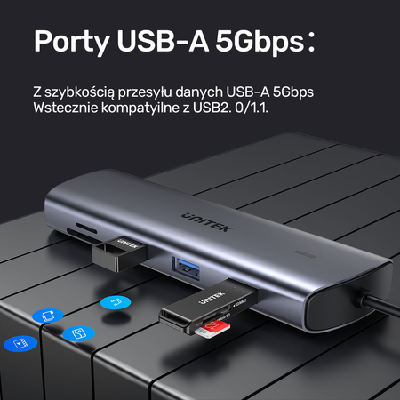 Unitek Hub 9w1 USB C Gigabit Ethernet HDMI VGA 3x USB A czytnik kart PD 100W (D1113A)