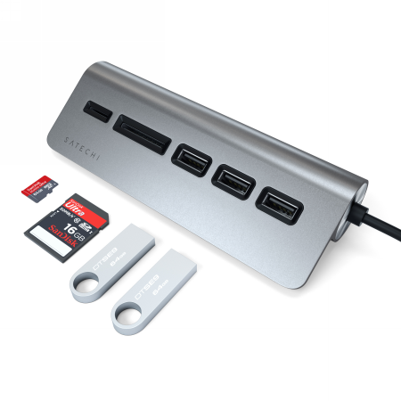 Satechi Aluminium - hub USB-C (czytnik kart micro/SD, 3x USB-A) - gwiezdna szarość (ST-TCHCRM)