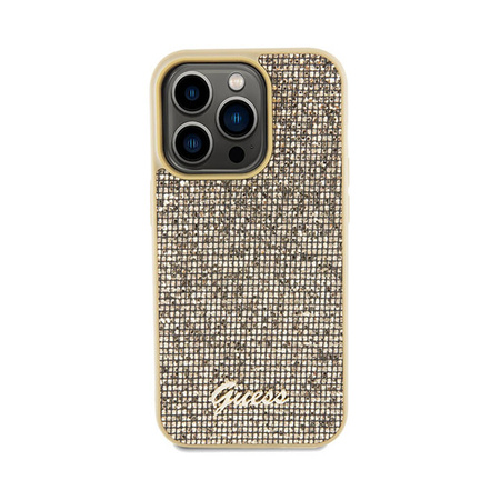 Guess Disco Metal Script - Etui iPhone 14 Pro (złoty) (GUHCP14LPMSDGSD)