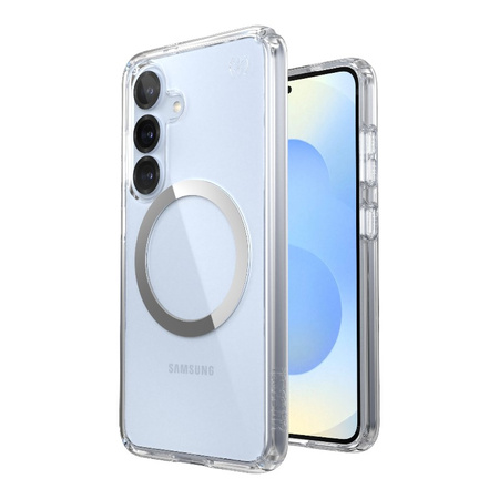 Speck Presidio Perfect-Clear Magnet - Etui Samsung Galaxy S25 / S24 MagSafe (Clear / Chrome Finish / Serene Silver) (150873-3199)