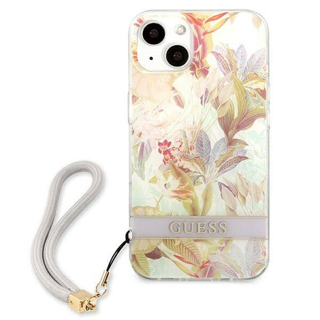 Guess Flower Cord - Etui ze smyczką iPhone 13 mini (Purple) (GUHCP13SHFLSU)
