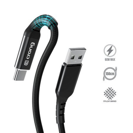 Crong Armor Link - Kabel 60W 3A USB-A do USB-C Power Delivery Fast Charging 150cm (czarny) (CRG-AL15USAC-BLK)