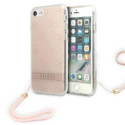 Guess 4G Print Cord - Etui ze smyczką iPhone SE 2022 / SE 2020 / 8 / 7 (Pink) (GUOHCI8H4STP)