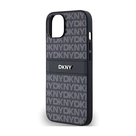 DKNY Leather Mono Stripe & Metal Logo - Etui iPhone 15 Plus / 14 Plus (czarny) (DKHCP15MPRTHSLK)