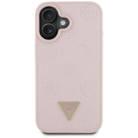 Guess Grained Hot Stamp Peony Triangle Logo MagSafe - Etui do iPhone 16 (różowy) (GUHMP16SPGBTMP)