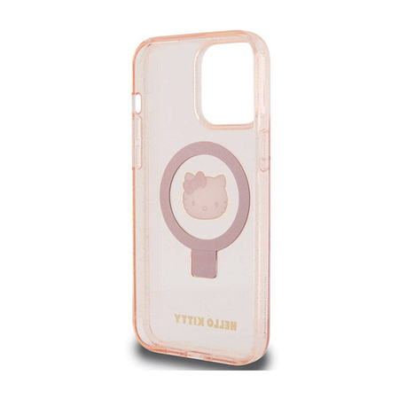 Hello Kitty Ring Stand Glitter Electrop Logo MagSafe - Etui iPhone 15 Pro Max (różowy) (HKHMP15XHRSGEP)