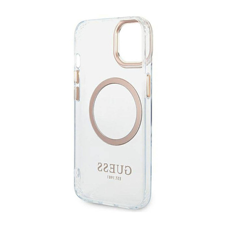 Guess Metal Outline Magsafe - Etui iPhone 14 Plus (przezroczysty / złoty) (GUHMP14MHTRMD)