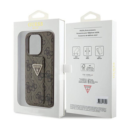 Guess Grip Stand 4G Triangle Strass Logo - Etui iPhone 15 Pro Max (brązowy) (GUHCP15XPGS4TDW)