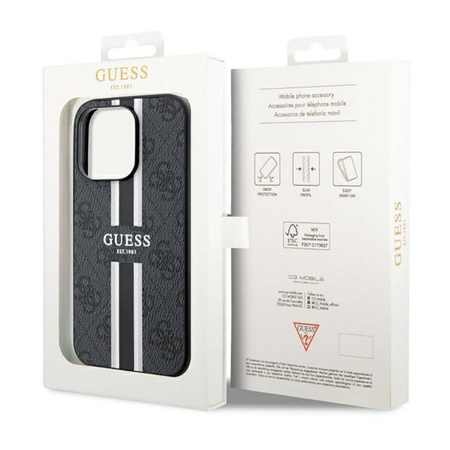 Guess 4G Printed Stripes MagSafe - Etui iPhone 14 Pro Max (Czarny) (GUHMP14XP4RPSK)