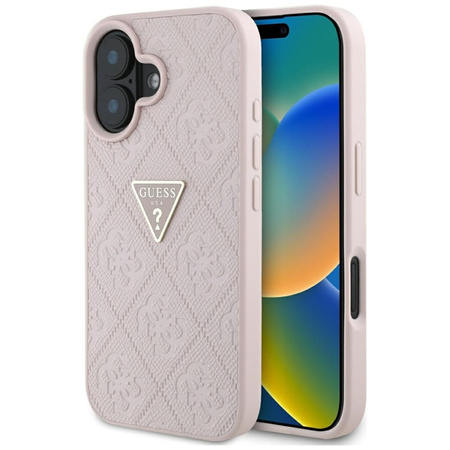 Guess Hot Stamp 4G Pattern Triangle Metal Logo - Etui do iPhone 16 (różowy) (GUHCP16SPGP4STRP)