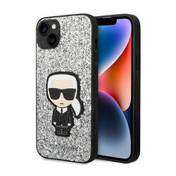 Karl Lagerfeld Glitter Flakes Ikonik - Etui iPhone 14 Plus (srebrny) (KLHCP14MGFKPG)