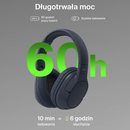 Belkin Słuchawki nauszne, bezprzewodowe, niebieskie (AUD009HQBL)