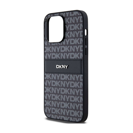 DKNY Leather Mono Stripe & Metal Logo - Etui iPhone 14 Pro Max (czarny) (DKHCP14XPRTHSLK)