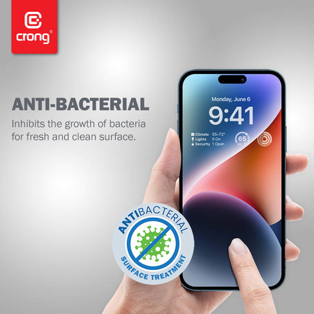 Crong Anti-Bacterial 3D Armour Glass - Szkło hartowane 9H na cały ekran iPhone 14 Pro + ramka instalacyjna (CRG-AB3DAG-IP14P)