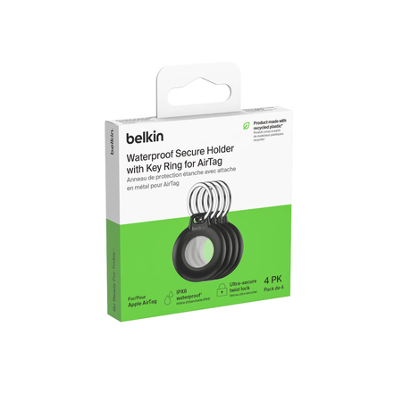 Belkin Uchwyt na AirTag z kółkiem do kluczy, wodoodporny, czarny, 4 szt. (MSC015BTBK)