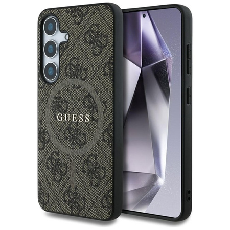 Guess Leather 4G Colored Ring Classic Logo MagSafe - Etui do Samsung Galaxy S25 (brązowy) (GUHMS25SG4GFRW)