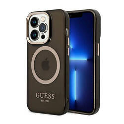 Guess Gold Outline Translucent MagSafe - Etui iPhone 14 Pro (czarny) (GUHMP14LHTCMK)