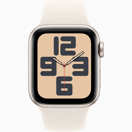 Apple Watch SE GPS + Cellular 40mm Koperta z aluminium w kolorze księżycowej poświaty, pasek sportowy w kolorze księżycowej poświaty - M/L (MXGK3ET/A)