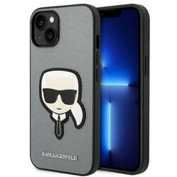 Karl Lagerfeld Saffiano Karl Head Patch Case – Etui iPhone 14 Plus (srebrny) (KLHCP14MSAPKHG)