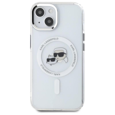 Karl Lagerfeld IML Metal Karl & Choupette Head MagSafe - Etui iPhone 15 (biały) (KLHMP15SHLSKCH)