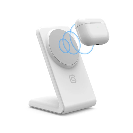 Crong MagSpot Stand - Ładowarka bezprzewodowa 2w1 z MagSafe do iPhone i AirPods (biały) (CRG-MSS-WHT)