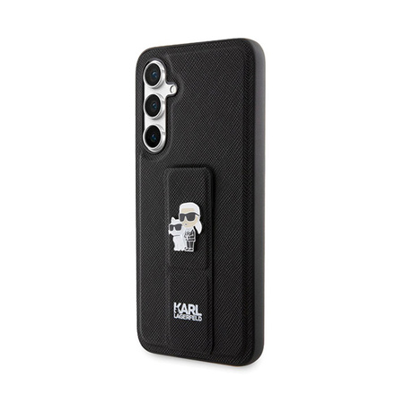 Karl Lagerfeld Gripstand Saffiano Karl & Choupette Pins - Etui Samsung Galaxy S23 FE (czarny) (KLHCS23FEGSAKCPK)