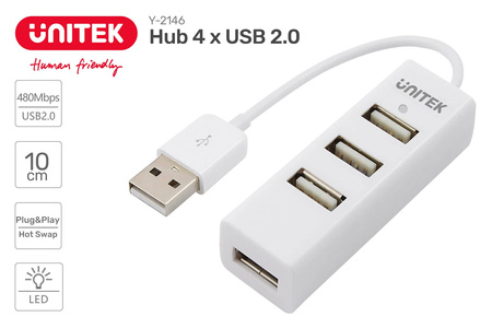 Unitek Y-2146 hub 4x USB 2.0 mini - biały (Y-2146)