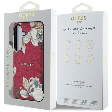 Guess Grained Printed Flower Pattern MagSafe - Etui do Samsung Galaxy S25 (fuksja) (GUHMS25SPGNMPLMF)