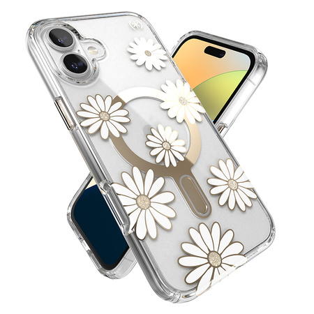 Speck Presidio Lux ClickLock & MagSafe - Etui iPhone 16 Plus (Sunshine Daisies / Clear / Gold) (150749-3257)