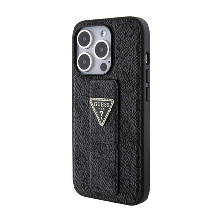 Guess Grip Stand 4G Triangle Strass Logo - Etui iPhone 15 Pro (czarny) (GUHCP15LPGS4TDK)