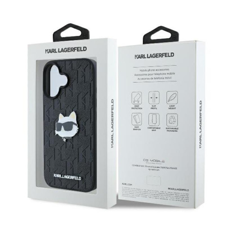Karl Lagerfeld Monogram Choupette Head Pin - Etui iPhone 16 (czarny) (KLHCP16SPGKLCHPK)