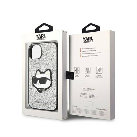 Karl Lagerfeld NFT Glitter Choupette Patch - Etui iPhone 14 Plus (srebrny) (KLHCP14MG2CPS)