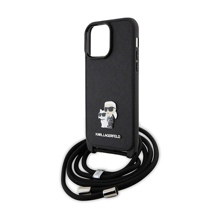 Karl Lagerfeld Crossbody Saffiano Metal Pin Karl & Choupette - Etui iPhone 14 Pro Max (czarny) (KLHCP14XSAKCPSK)