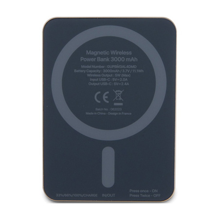 Guess Metal Script Logo MagSafe - Power Bank indukcyjny 3000 mAh 5W MagSafe (złoty) (GUPBM3ALGSGD)