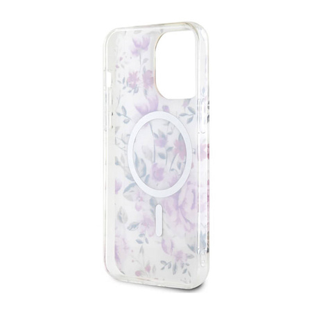 Guess Flower MagSafe - Etui iPhone 14 Pro (Przezroczysty) (GUHMP14LHCFWST)